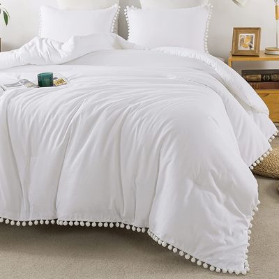 130 * 70 Stoffdichte Weiße Pom Pom Fringe Decke und Kissenhülle Set 3 Stück
