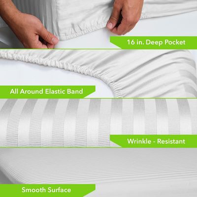 500 Garnzahlen 100% Baumwolle Fitted Sheet Satin Weave Damaskus gestreiftes Schlafzimmer Notwendig
