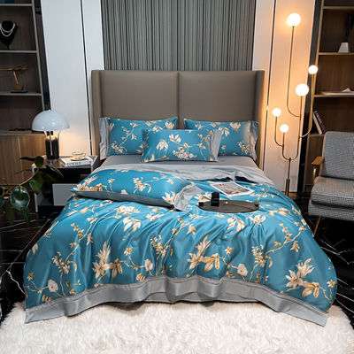 Stylische Tencel Modal Blatt Kissenhülle Set mit gestickten Decke und Kissenhüllen