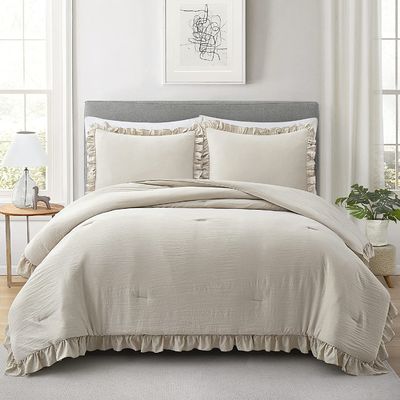 3 Stücker Königin Komforter Set Bauernhaus Bettwäsche Set mit Ruffle Bett Design