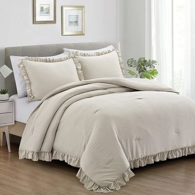 3 Stücker Königin Komforter Set Bauernhaus Bettwäsche Set mit Ruffle Bett Design