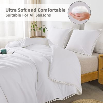 130 * 70 Stoffdichte Weiße Pom Pom Fringe Decke und Kissenhülle Set 3 Stück