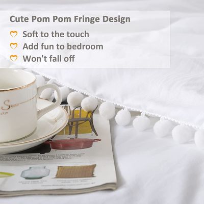130 * 70 Stoffdichte Weiße Pom Pom Fringe Decke und Kissenhülle Set 3 Stück