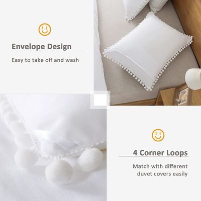 130 * 70 Stoffdichte Weiße Pom Pom Fringe Decke und Kissenhülle Set 3 Stück