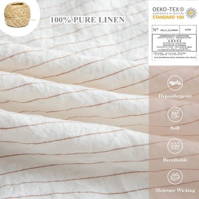 100% reines Leinen Bettdecken Set 3 Stück gestreiftes gewaschenes natürliches Flachs Bettwäsche Set