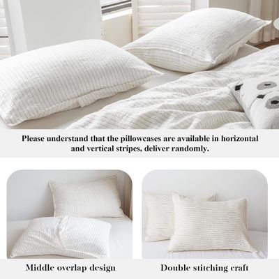 100% reines Leinen Bettdecken Set 3 Stück gestreiftes gewaschenes natürliches Flachs Bettwäsche Set
